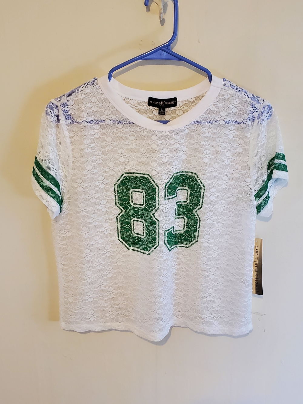 White Lace Athletic Tee with Green 83 SIZE L